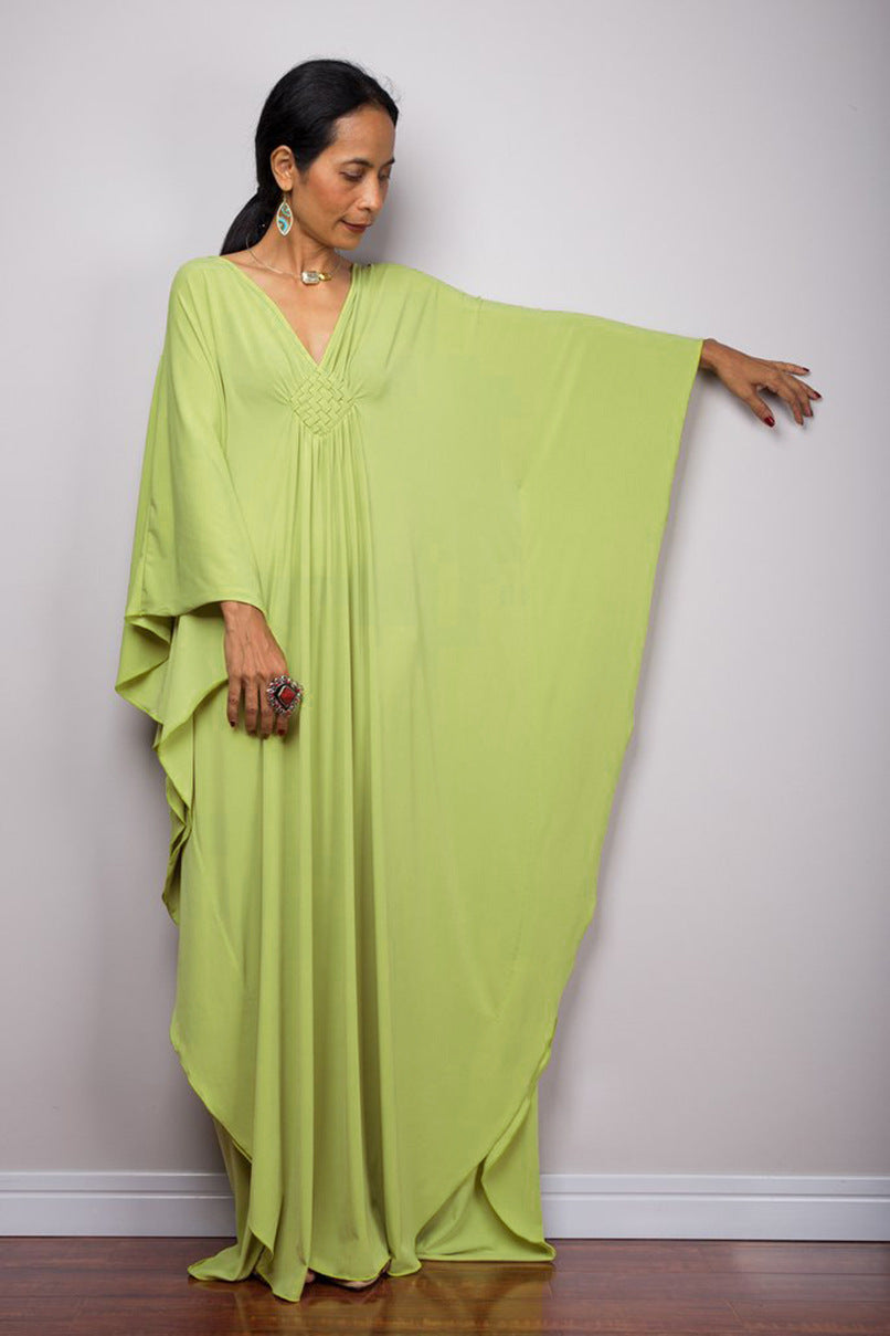 Women's maxi dress with elegant wing sleeves and V-neck Ivyshape
