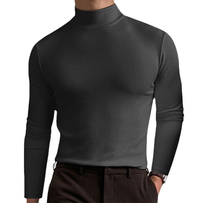 Men's Elegant Long Sleeve T-Shirt with High Collar Ivyshape