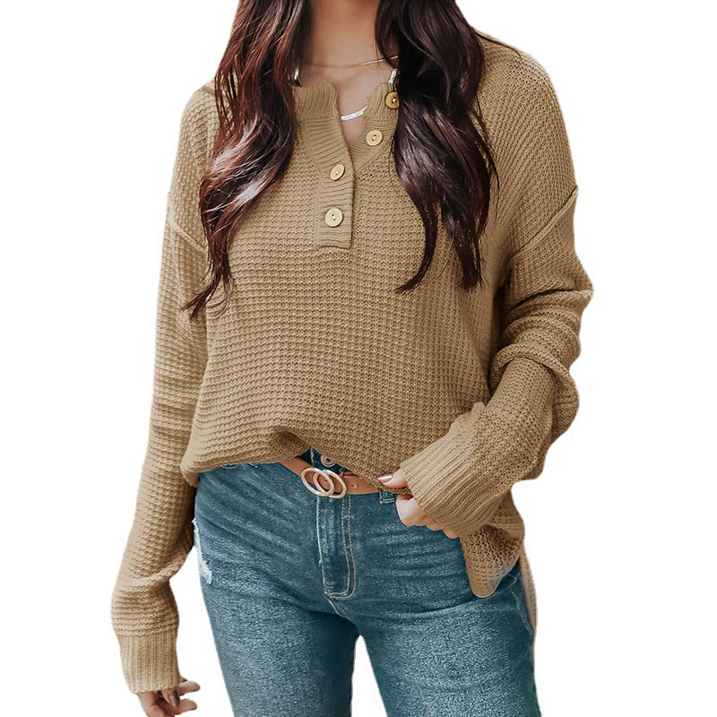 IvyShape | Relaxed V-Neck Long Sleeve Loose Pullover Sweater