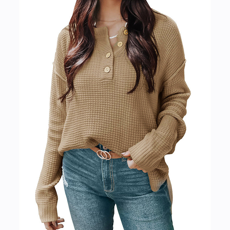 IvyShape | Relaxed V-Neck Long Sleeve Loose Pullover Sweater