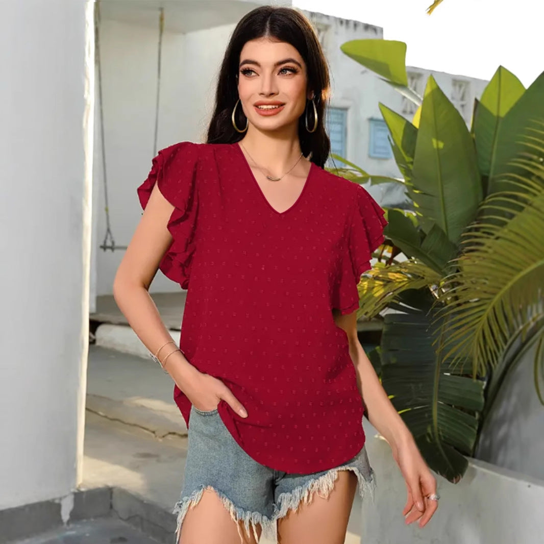 Women Ruffle Sleeve V-Neck Blouse Ivyshape