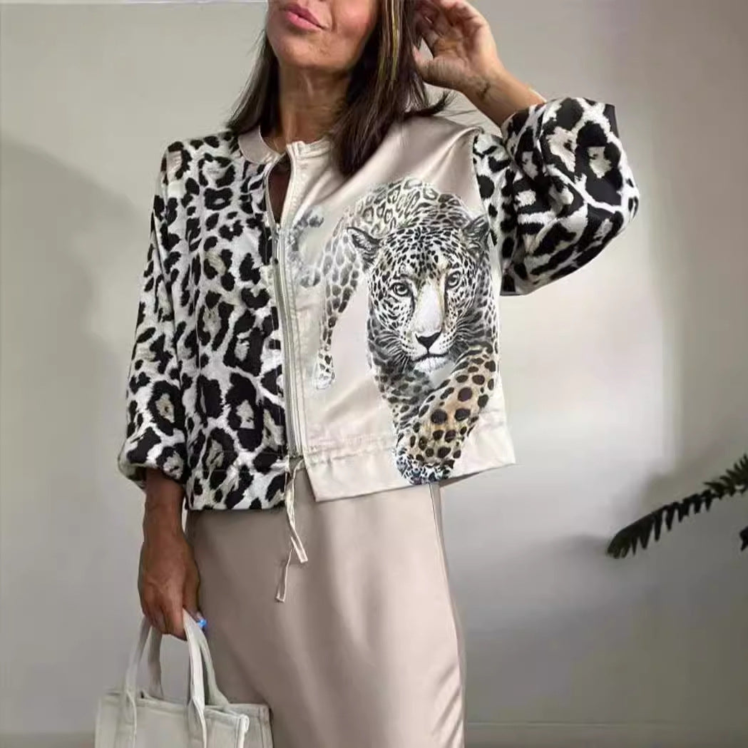 Ivyshape | Leopard Pattern Casual Zip Jacket