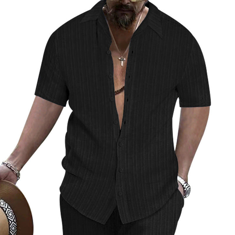 Men's short-sleeve shirt with fine stripes and modern collar Ivyshape