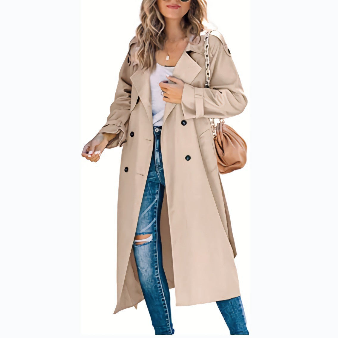 Women Elegant Oversized Style Trench Coat with Waist Belt Ivyshape