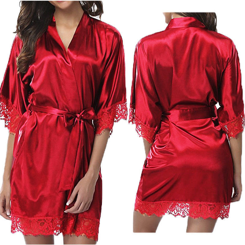 Women's Satin Lace Robe Ivyshape