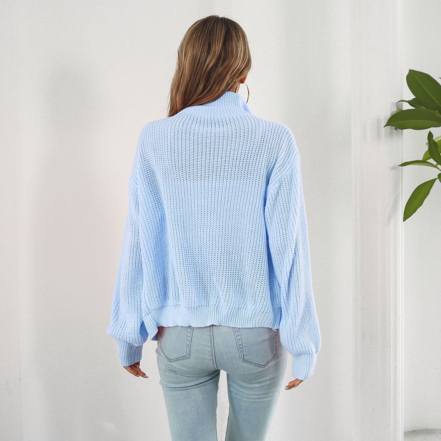 Women's casual knit pullover with high collar and zipper Ivyshape