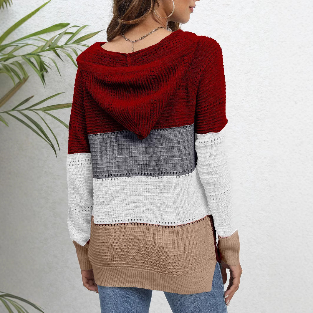 Women’s pullover with casual hoodie design and unique striped pattern Ivyshape