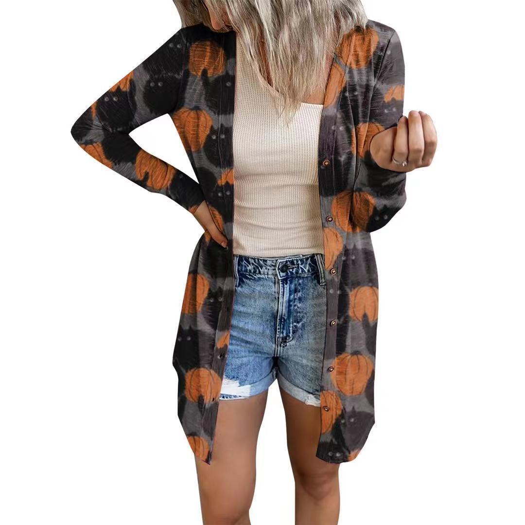 Women's Long Sleeve Cardigan with Button Design and Unique Tie-Dye Pattern Ivyshape