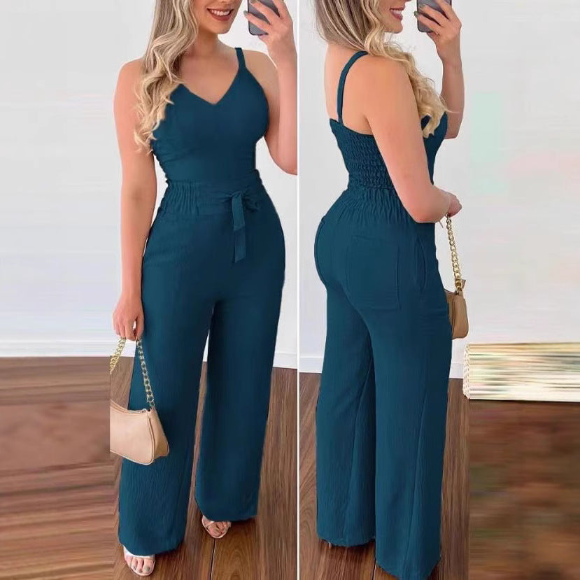 Women's jumpsuit with wide legs and belt Ivyshape
