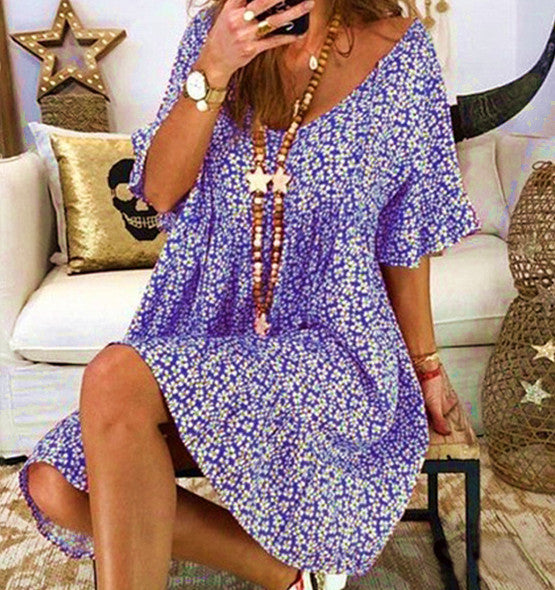 Women's airy casual dress with floral details and charming ruffled hems Ivyshape