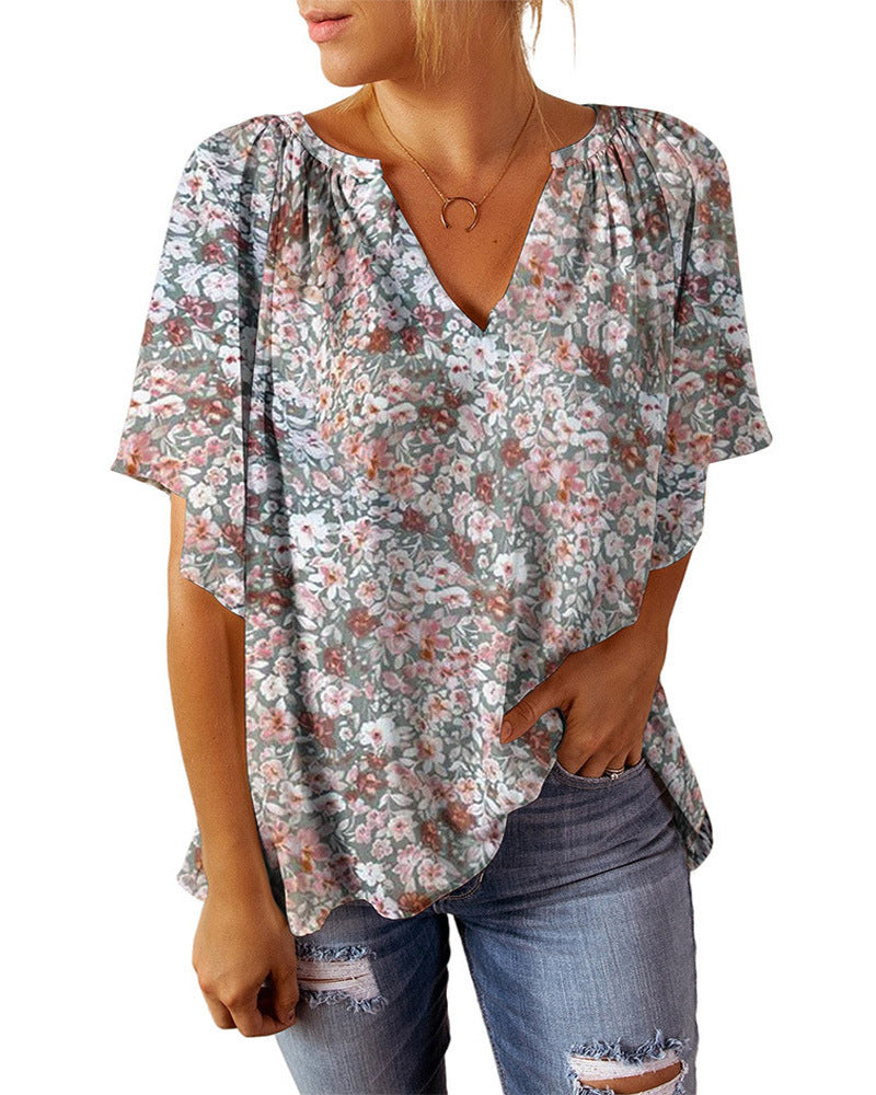 Women's Airy Blouse Top with Floral Pattern Ivyshape