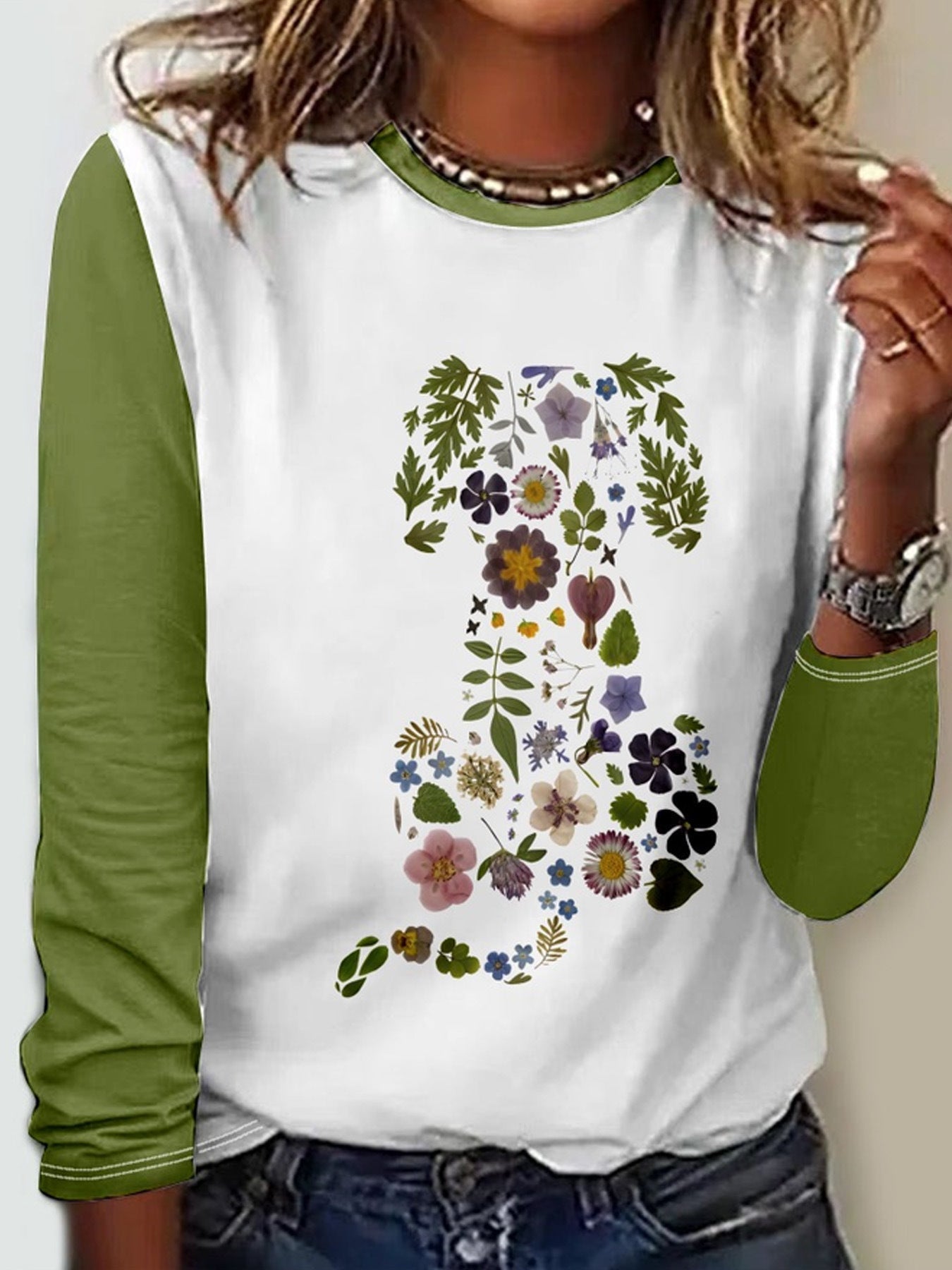 Ivyshape | Floral Round Neck T-Shirt