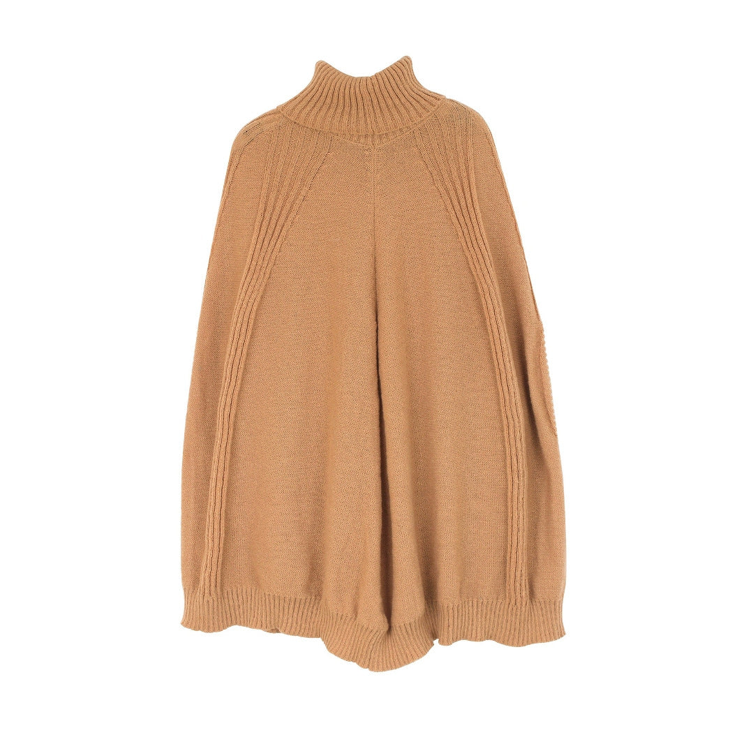 Women’s Knit Poncho with Roll Neck and Textured Design Ivyshape