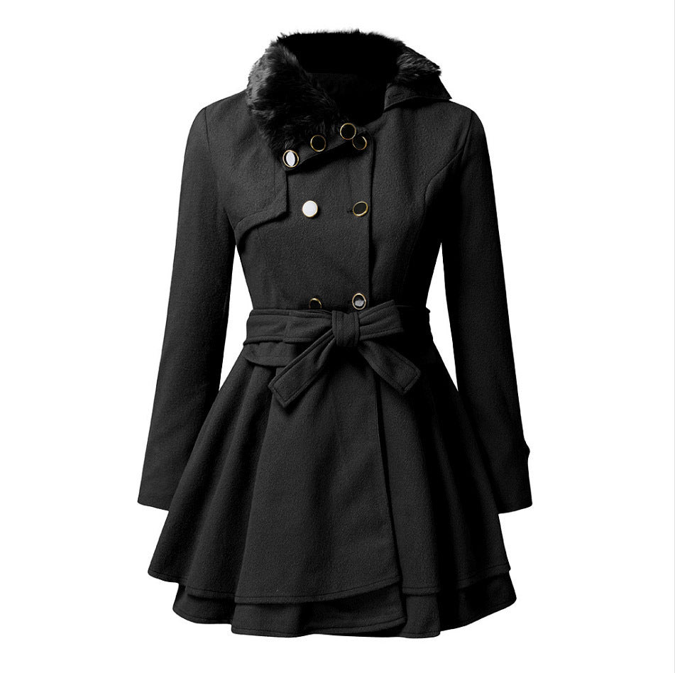 IvyShape | Large Hem Wool Collar Double-Breasted Trench Coat