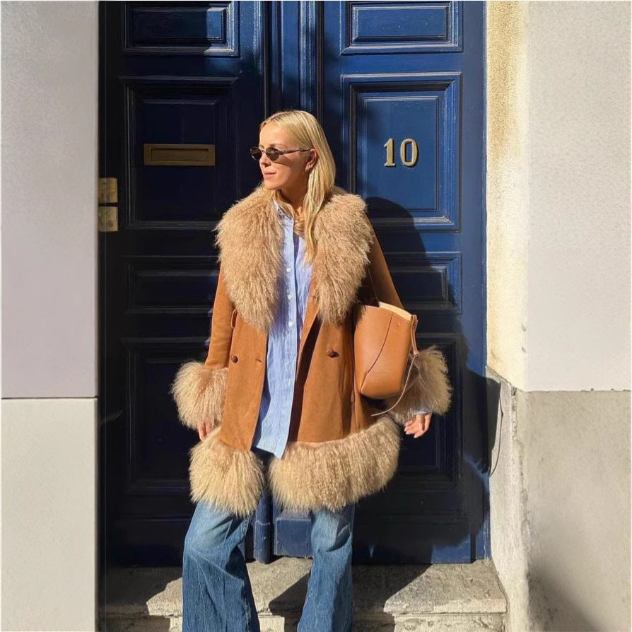 Women Elegant Teddy Jacket with Waist Belt and Voluminous Collar Ivyshape