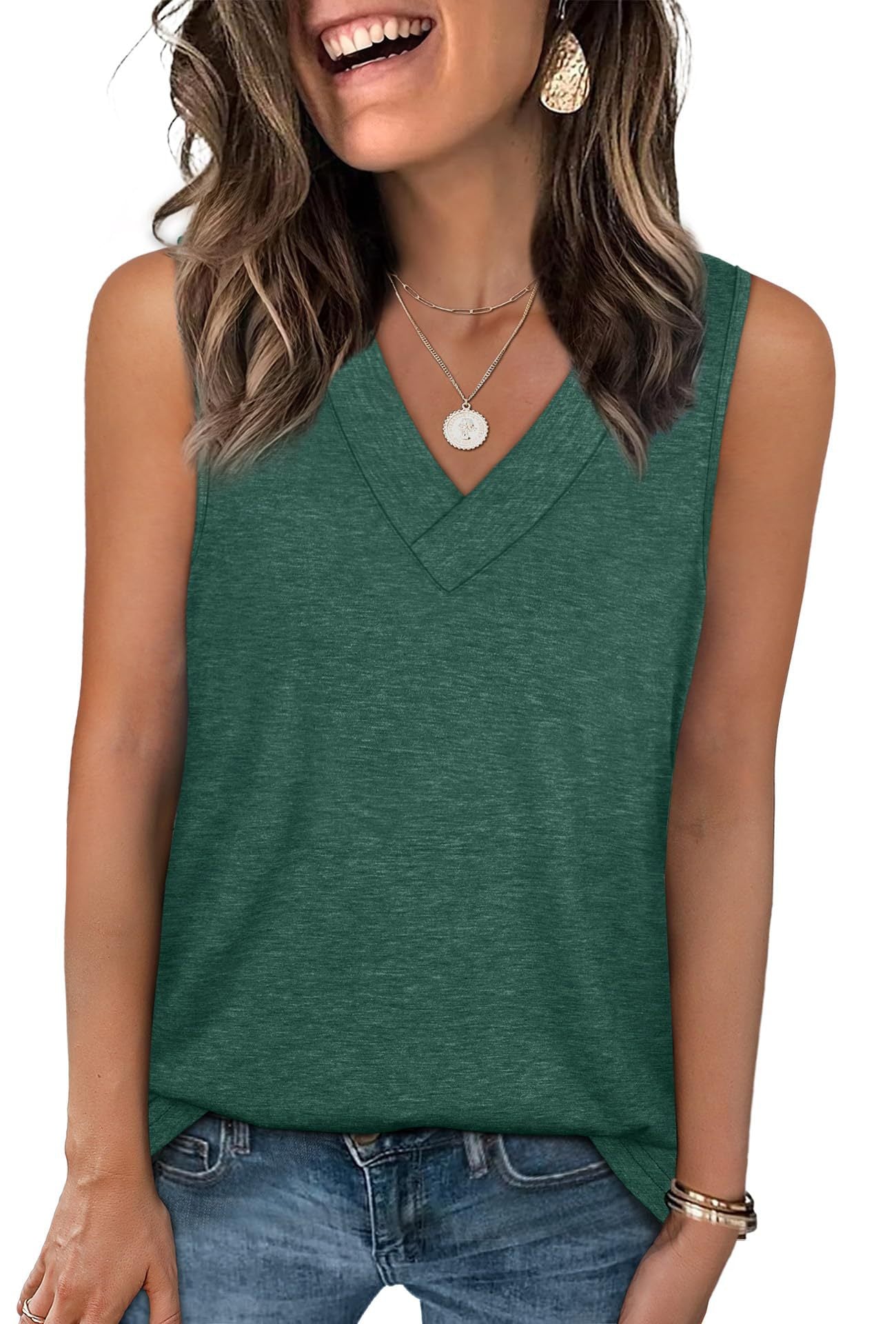 Ladies Relaxed Fit V-Neck Tank Top Ivyshape