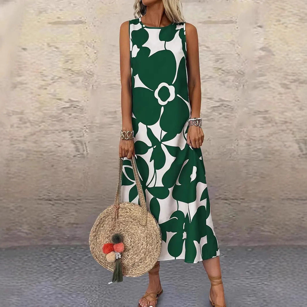 Women's Summer Midi Dress with Floral Pattern and Gathered Hem Ivyshape