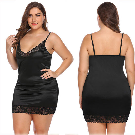 Women Elegant Satin Lace Nightdress Ivyshape