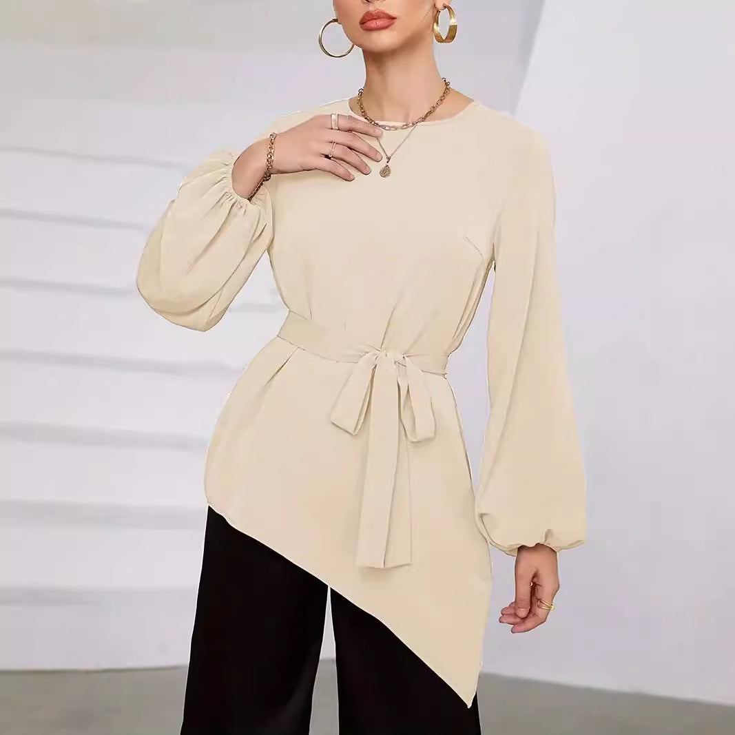 Women Elegant Wrap Blouse with Long Sleeves Ivyshape