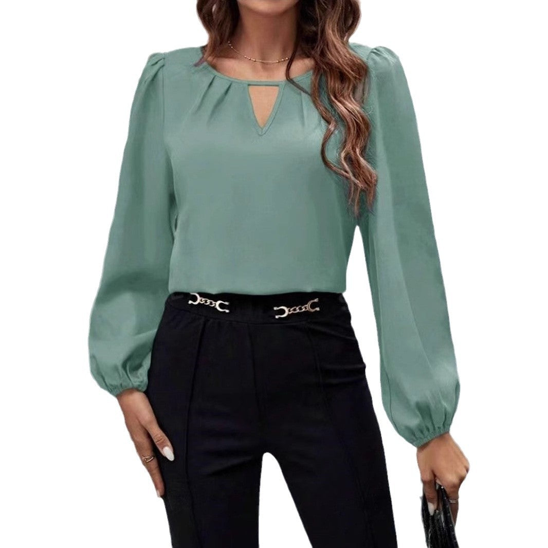 IvyShape | Women's Silk Satin Pleated Long Sleeve Shirt