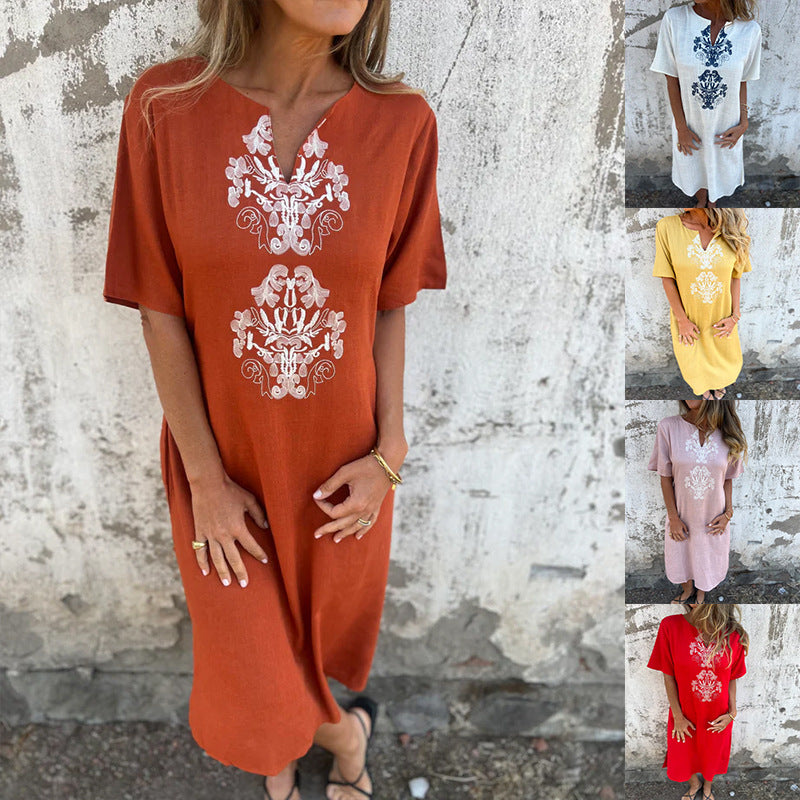 Ladies Bohemian Style Midi Dress with Embroidered Details Ivyshape