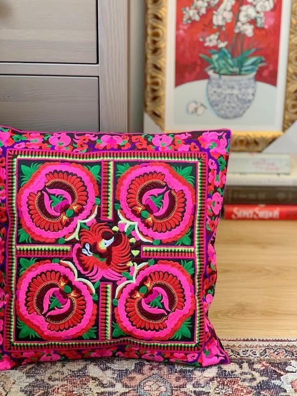 Embroidery Cushion Cover Retro Embroidery Pillow  Cotton and Linen Cushion Cover