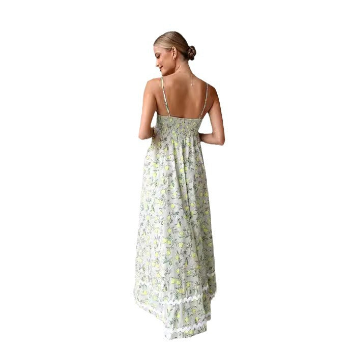 IvyShape | Spaghetti Strap Bustier Botanical Floral Maxi Dress