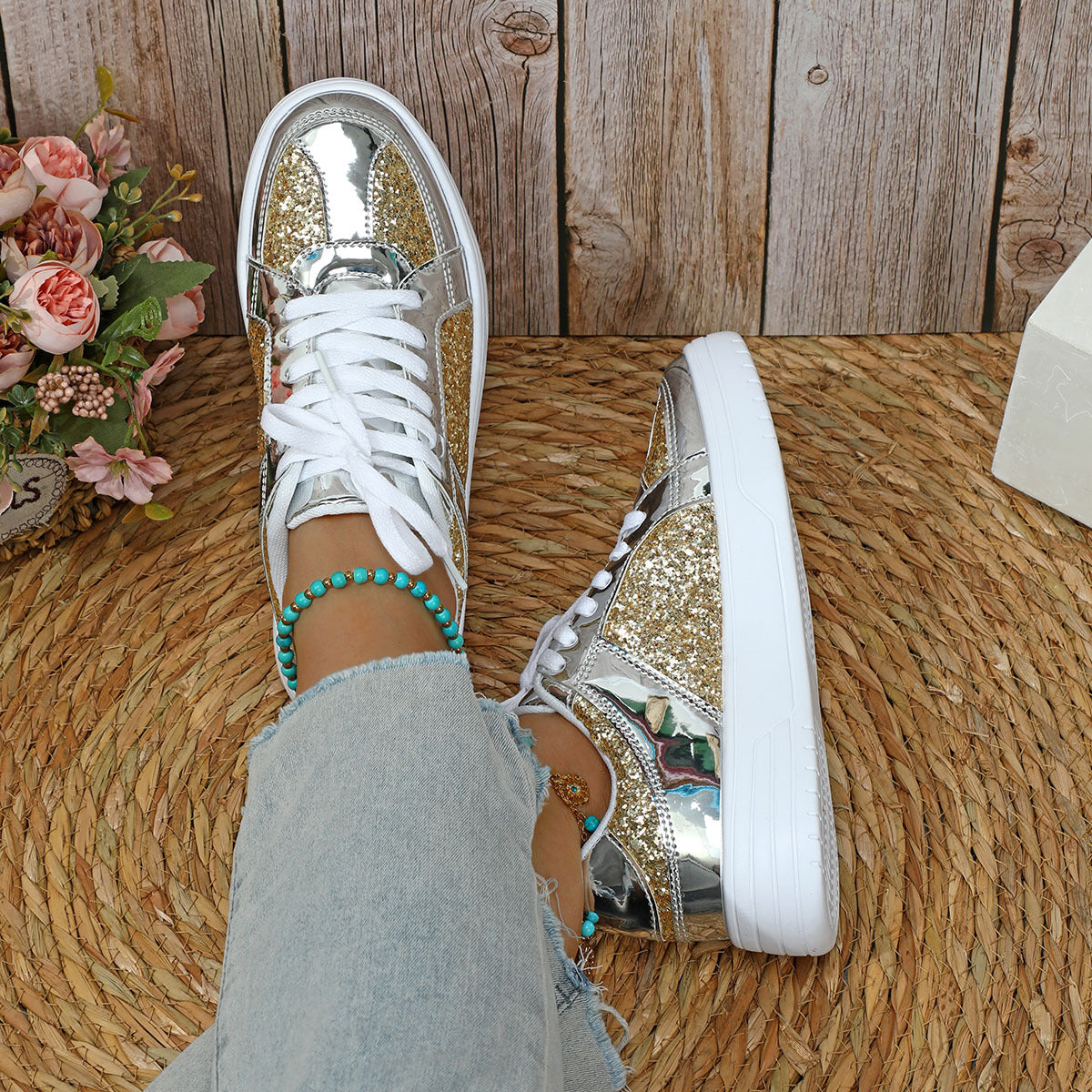 Women’s Fashion Glitter Sneakers Ivyshape