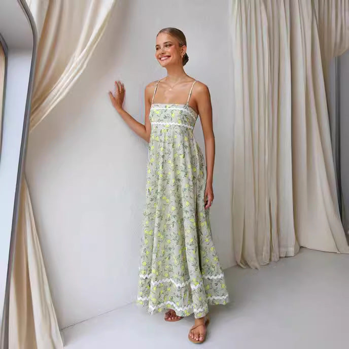 IvyShape | Spaghetti Strap Bustier Botanical Floral Maxi Dress