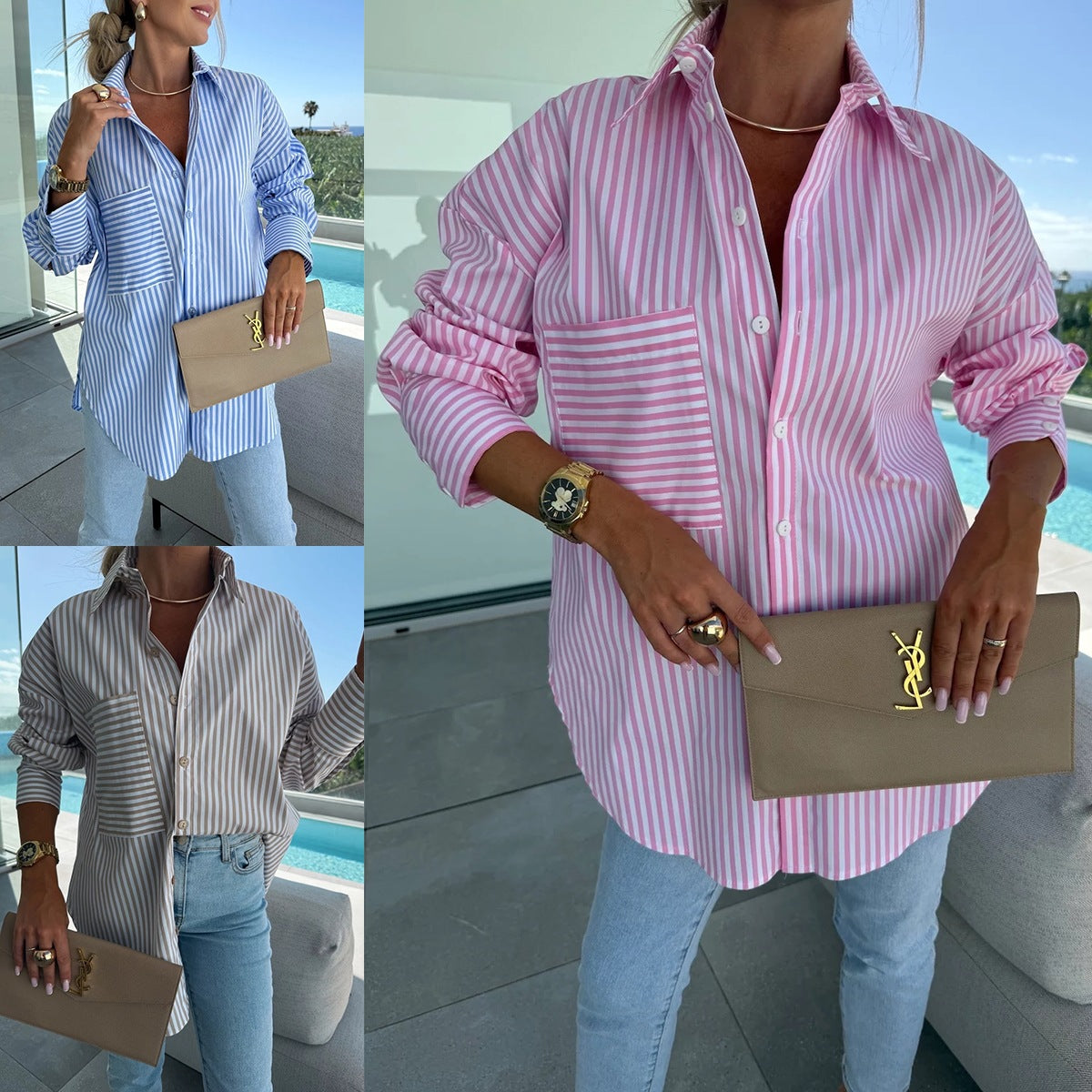 Women Elegant Striped Blouse with Casual Cut Ivyshape