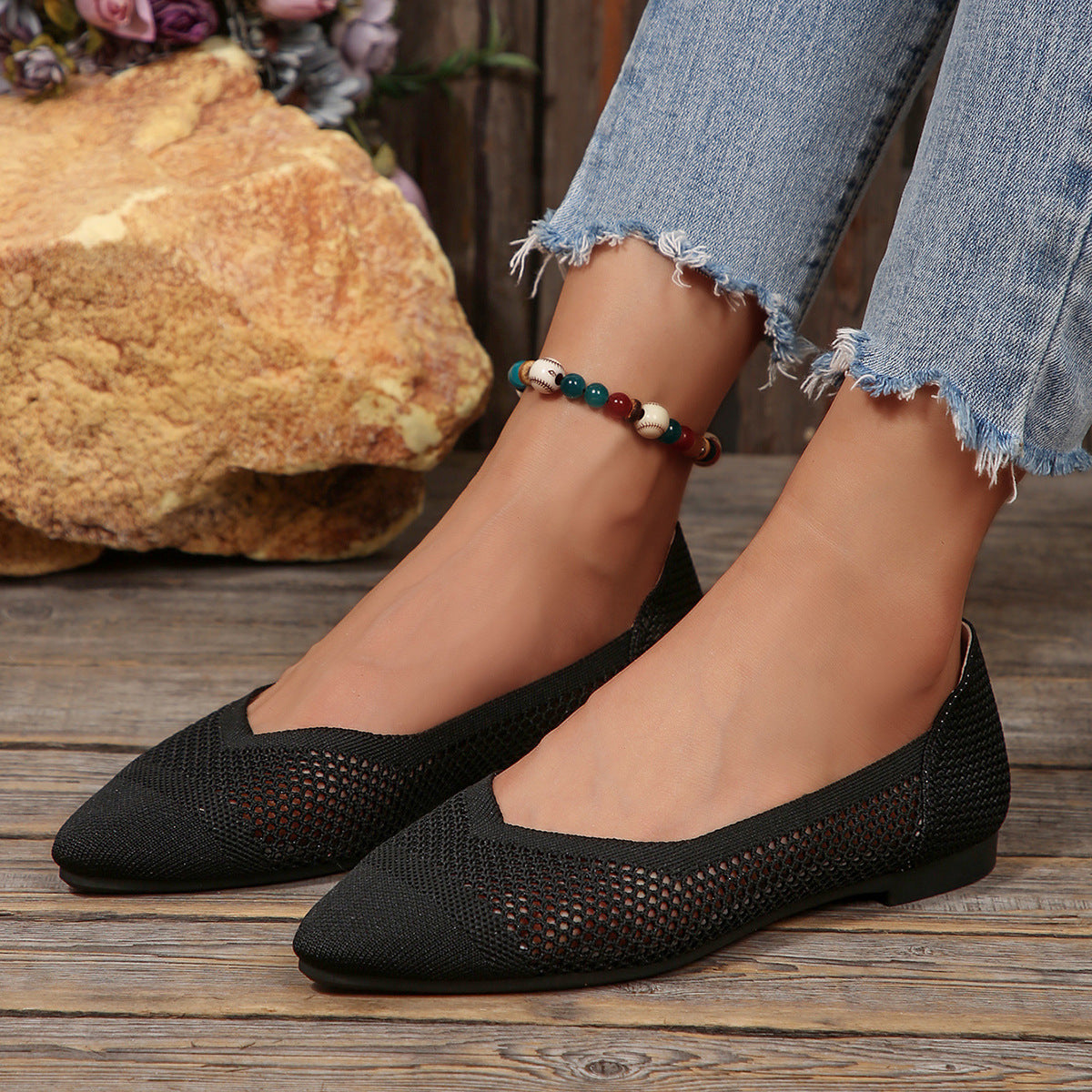 Women Breathable Mesh Pointed Toe Ballet Flats Ivyshape