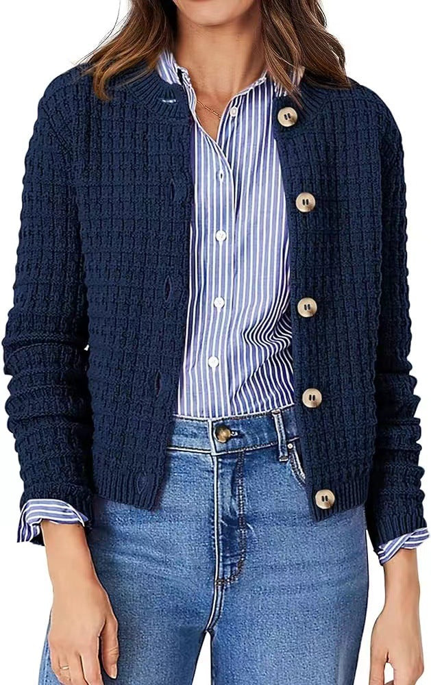 Women's Structured Cardigan with Button Closure and Fine Texture Ivyshape