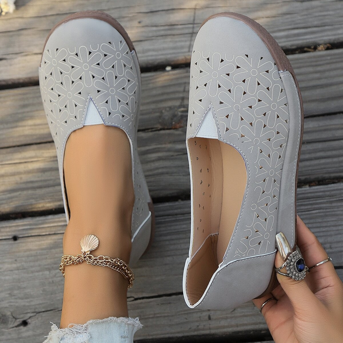 Ladies Elegant Slippers with Floral Cut-Out Design and Non-Slip Sole Ivyshape