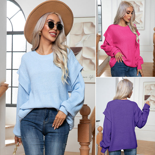 Ladies chunky knit sweater with off-shoulder fit and casual cut Ivyshape