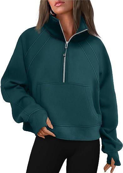 Women Sporty Sweater with High Collar and Zipper Ivyshape