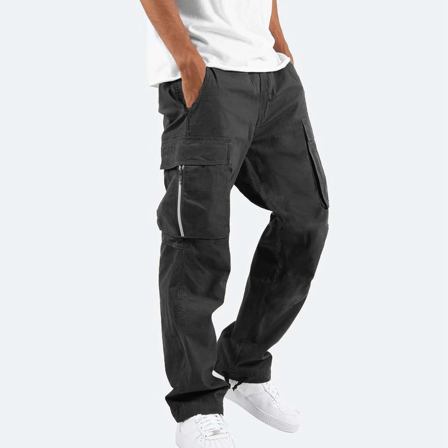 Men's robust cargo jeans with side zipper pockets Ivyshape