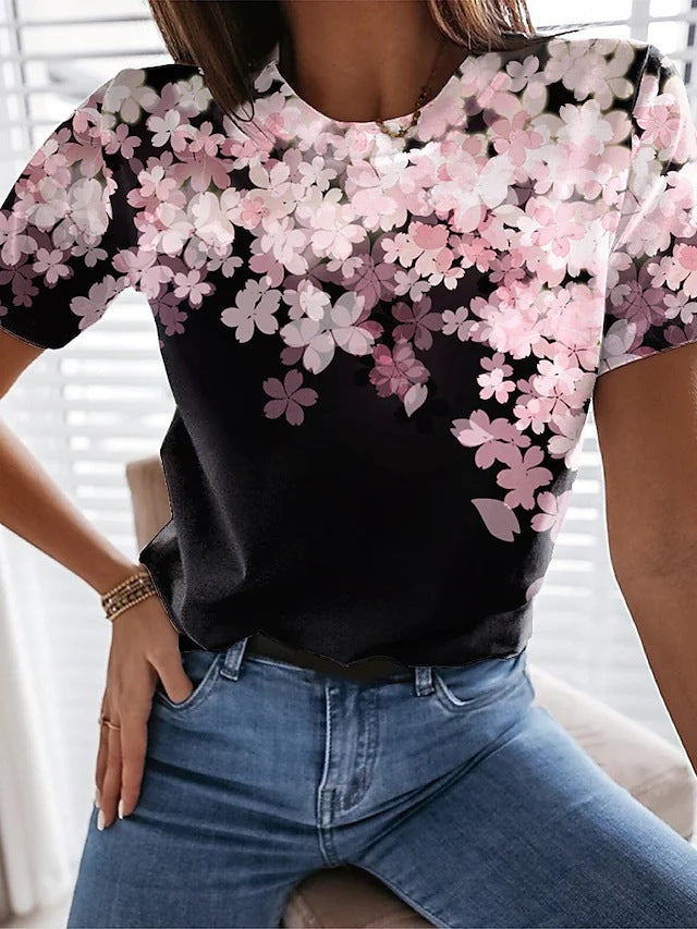 Women's Short Sleeve Shirt with Floral Design and Loose Fit Ivyshape