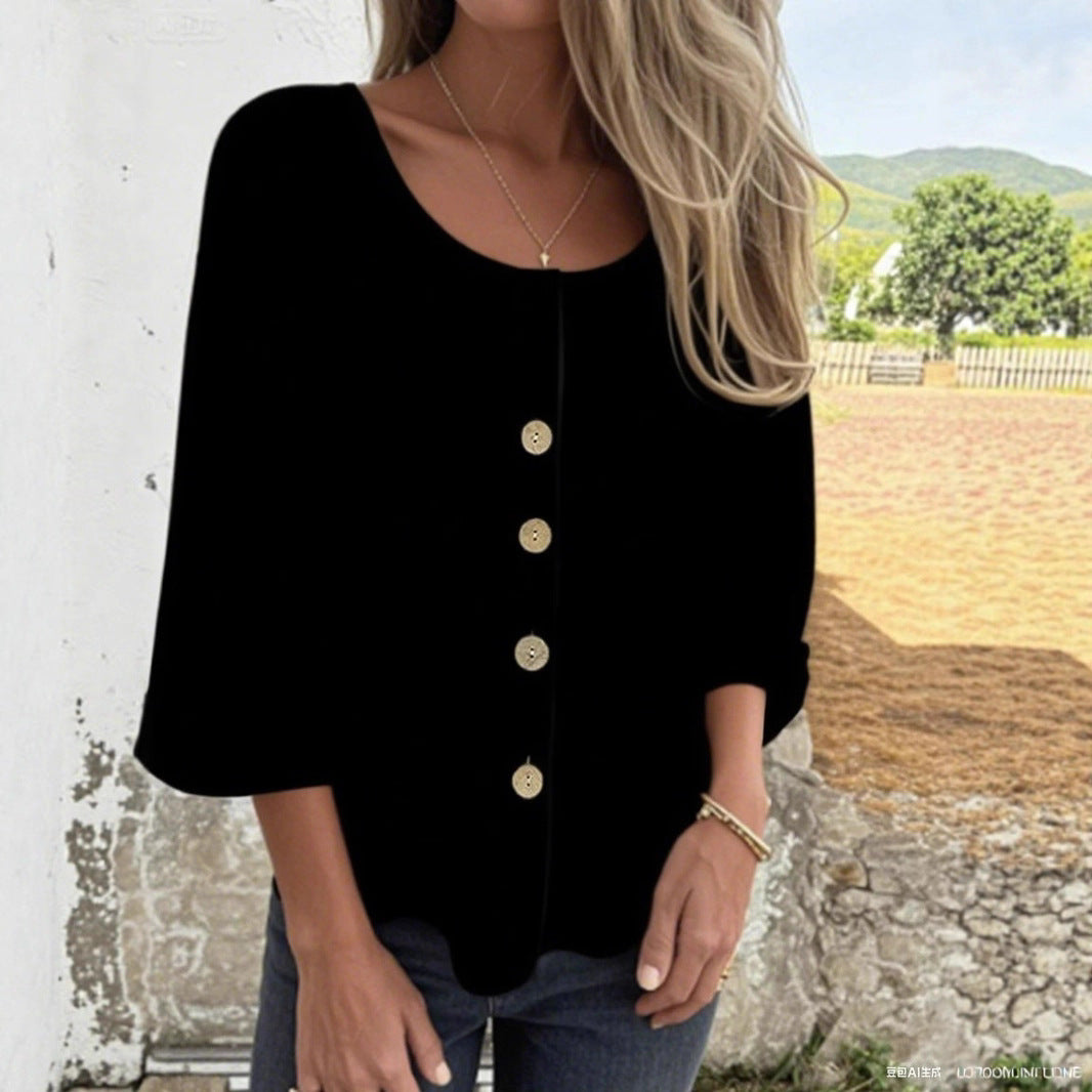 Ladies Elegant and Casual Blouse Shirt with Button Detail Ivyshape