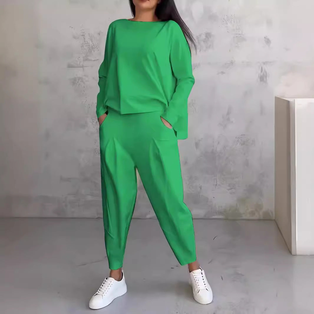 Ivyshape | Irregular Harem Pants Long Sleeve Set