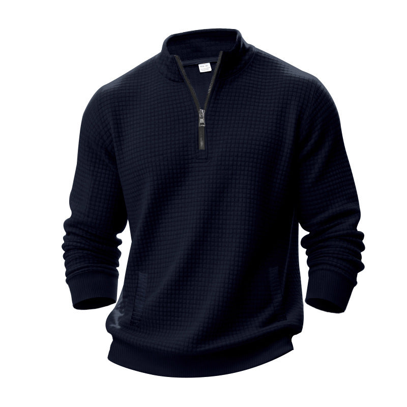 Men's quilted sweater with half zip and modern textured design Ivyshape