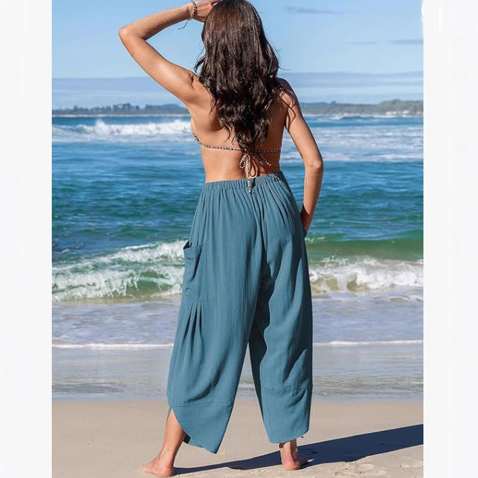 Women's airy beach trousers with elastic waistband and pockets Ivyshape