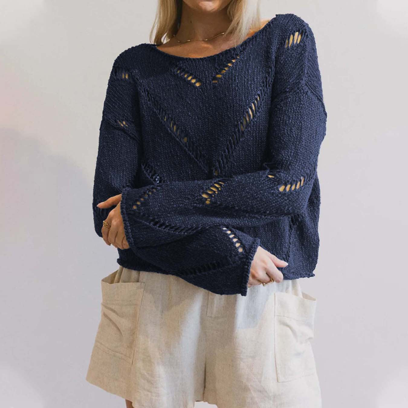 Women's casual knit sweater with airy mesh structure Ivyshape