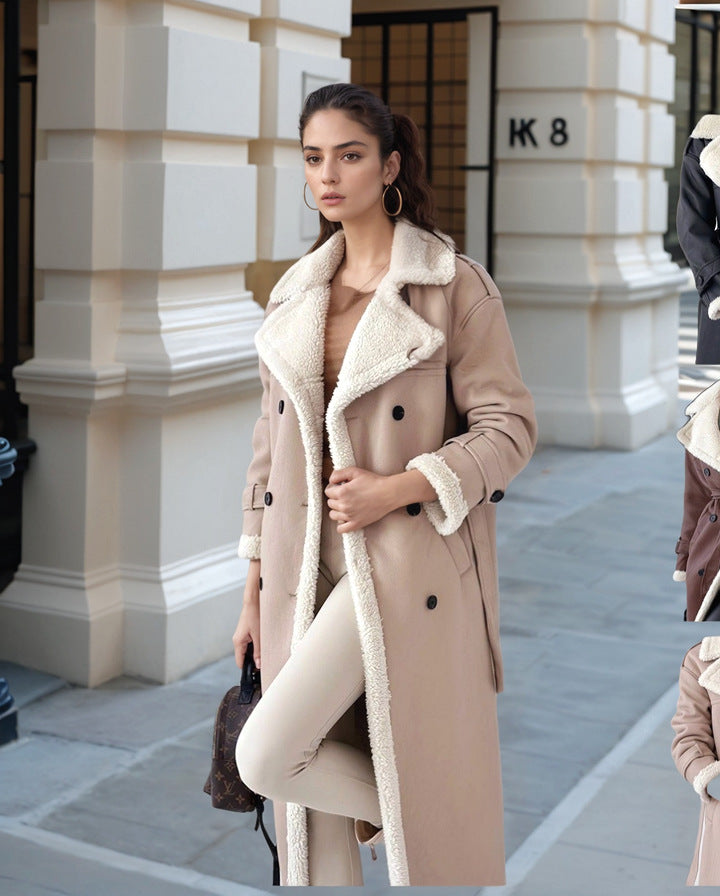 Women elegant transitional coat with teddy lining and double button placket Ivyshape
