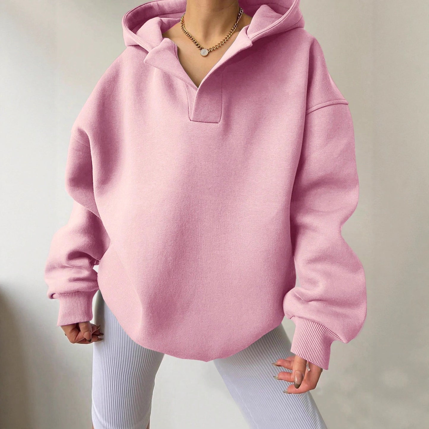 Women's hoodie with oversized fit and V-neck Ivyshape