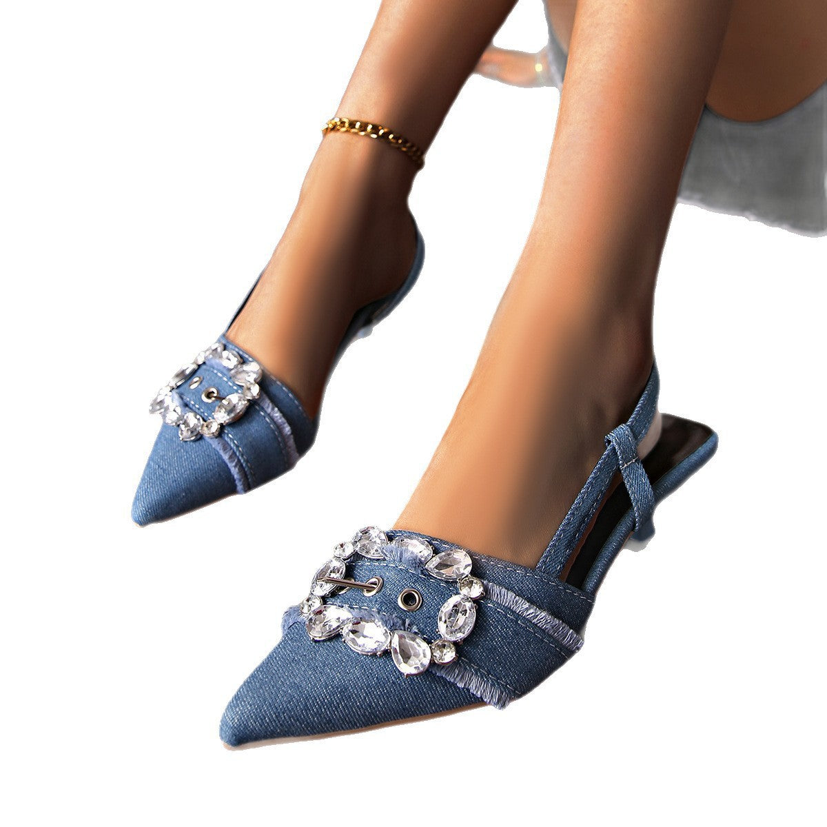 Women Elegant Slingback Pumps with Sparkling Rhinestone Decorations and High-Quality Textile Upper Ivyshape