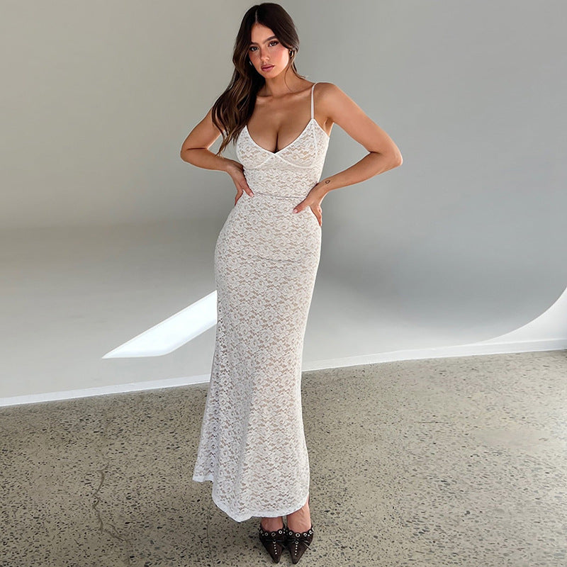 IvyShape | Sexy Lace Bandeau Waist-Hugging Bodycon Spaghetti Strap Dress