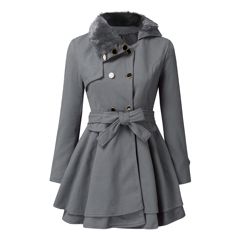 IvyShape | Large Hem Wool Collar Double-Breasted Trench Coat