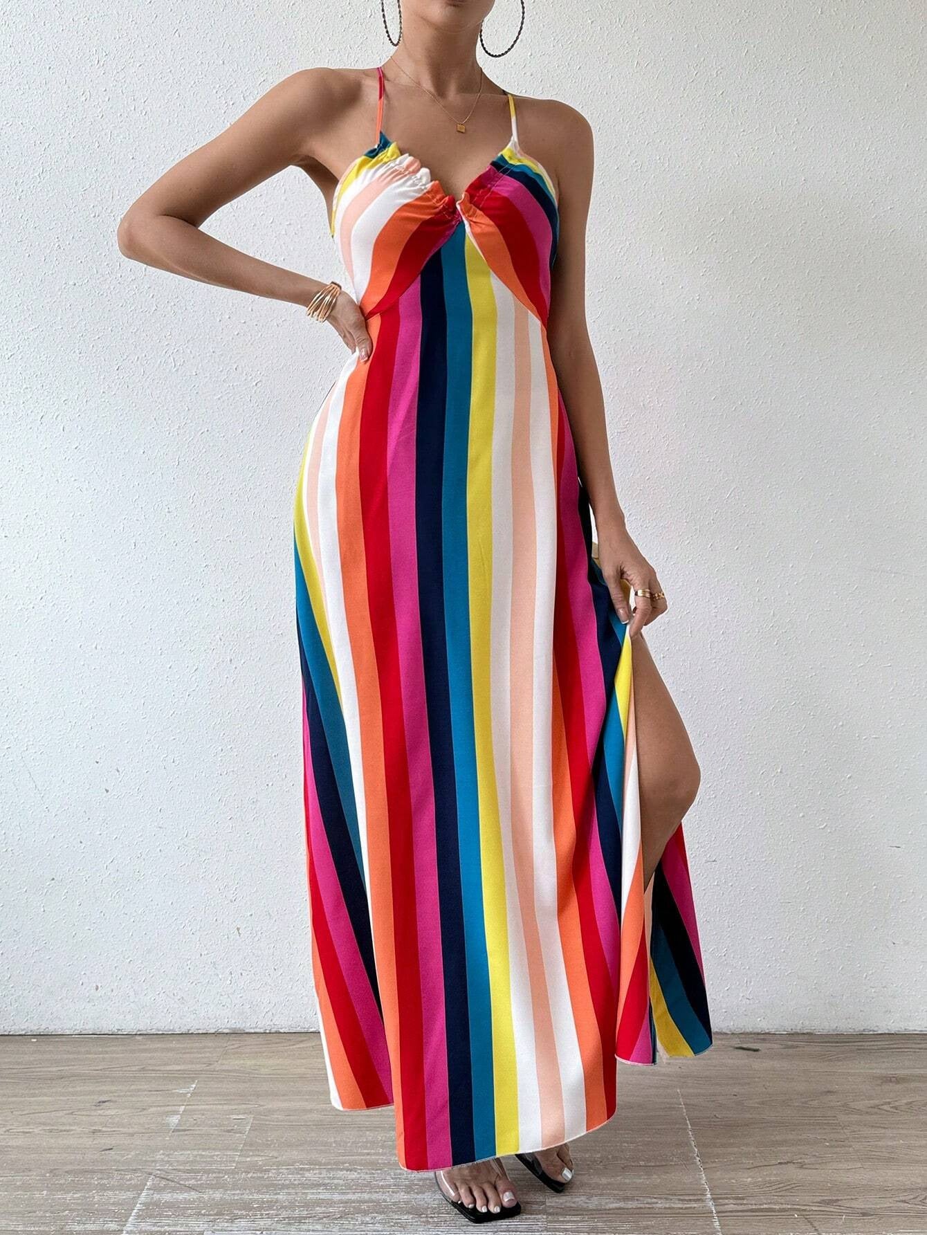 Women's maxi dress with modern wrap design and flared skirt Ivyshape