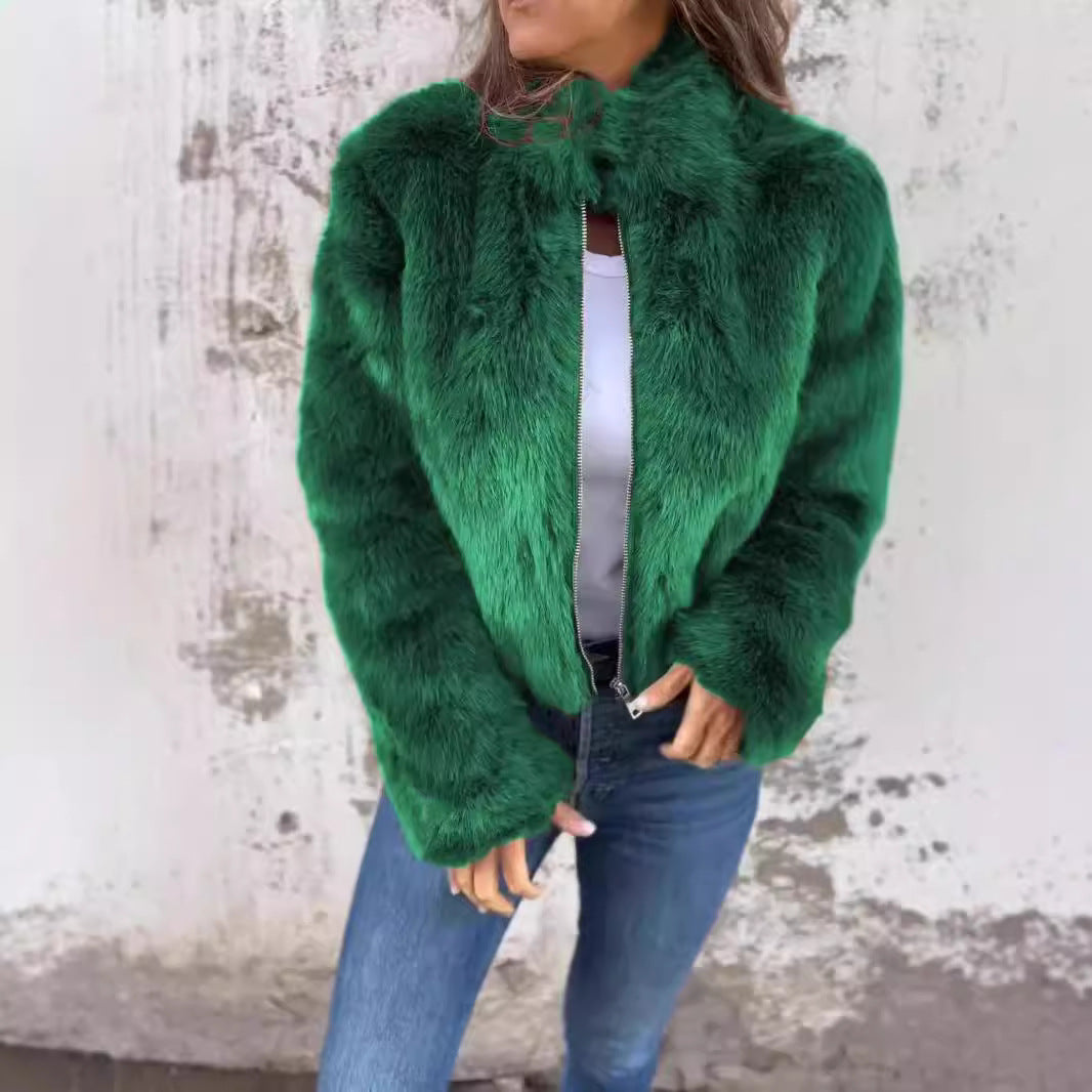 IvyShape | Imitation fur High Collar Coat