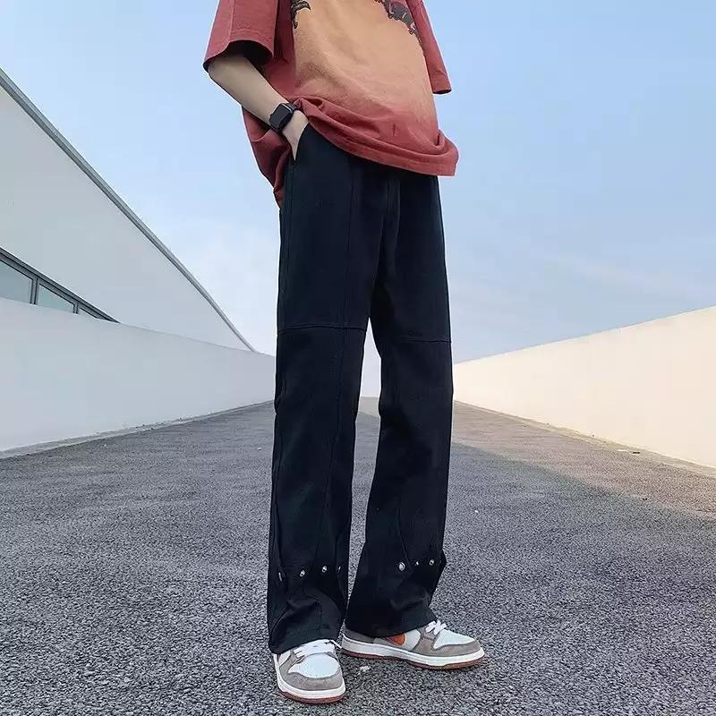 Men's casual double-layer pants with practical snap buttons and wide leg Ivyshape